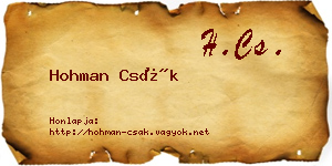 Hohman Csák névjegykártya